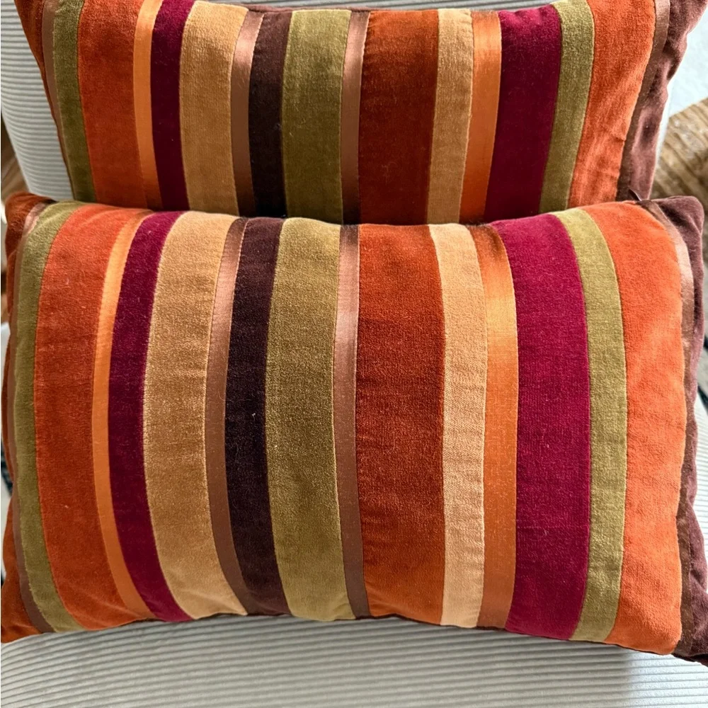 Crate&Barrel Multicolor Striped Velvet Pillows